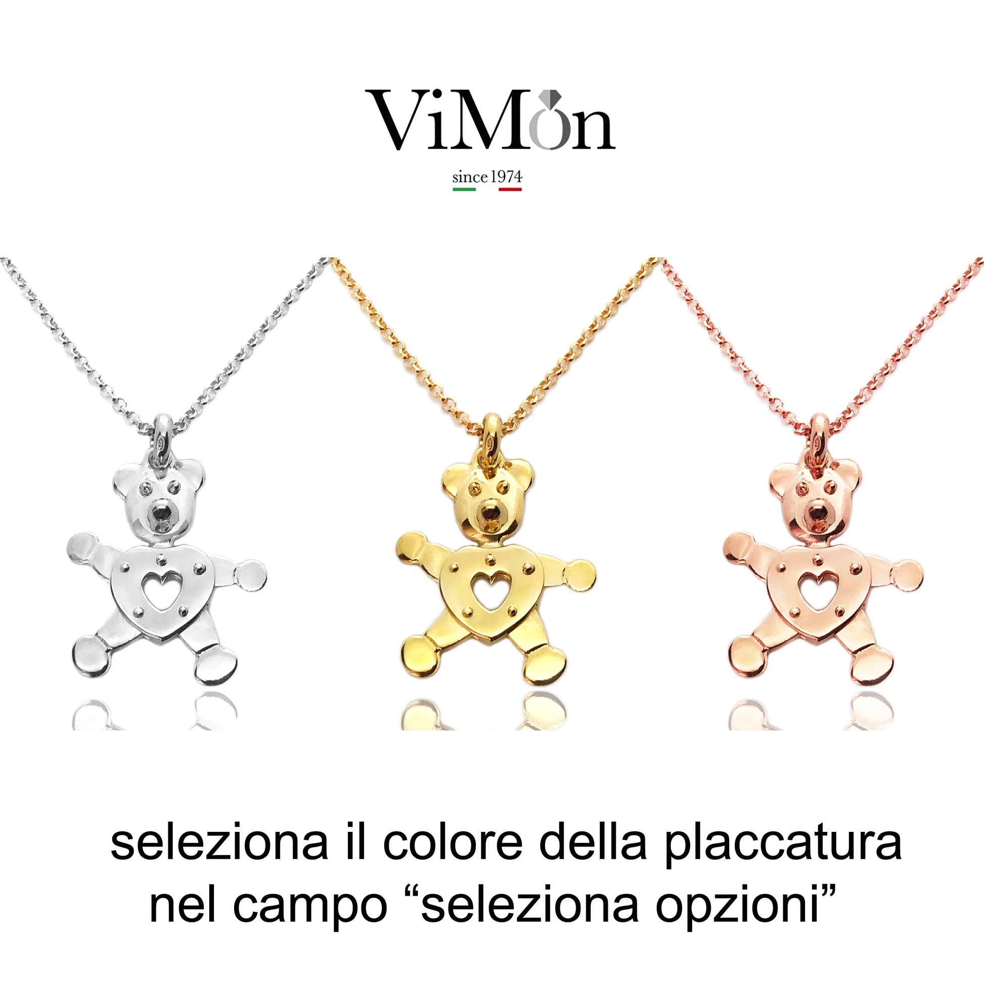 scegli il colere della placcatura tra oro giallo bianco o rosa collana pendente tipo pomellato orsetto argento 925 prezzo costo economico scontato