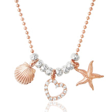 Carica l&#39;immagine nel visualizzatore di Gallery, collana a girocollo catena catenina a palline sfere bollicine tipo simil imitazione dodo mariani con granelli grani pepite ciondolo charm pendente conchiglia mare cuore con zirconi stella marina in argento vero 925 placcato oro rosa rosso  tema vacanze estate 2021 
