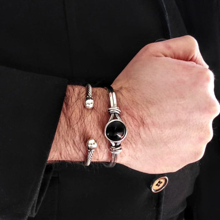 BRACCIALE RIGIDO in ARGENTO fili intrecciati e sfere