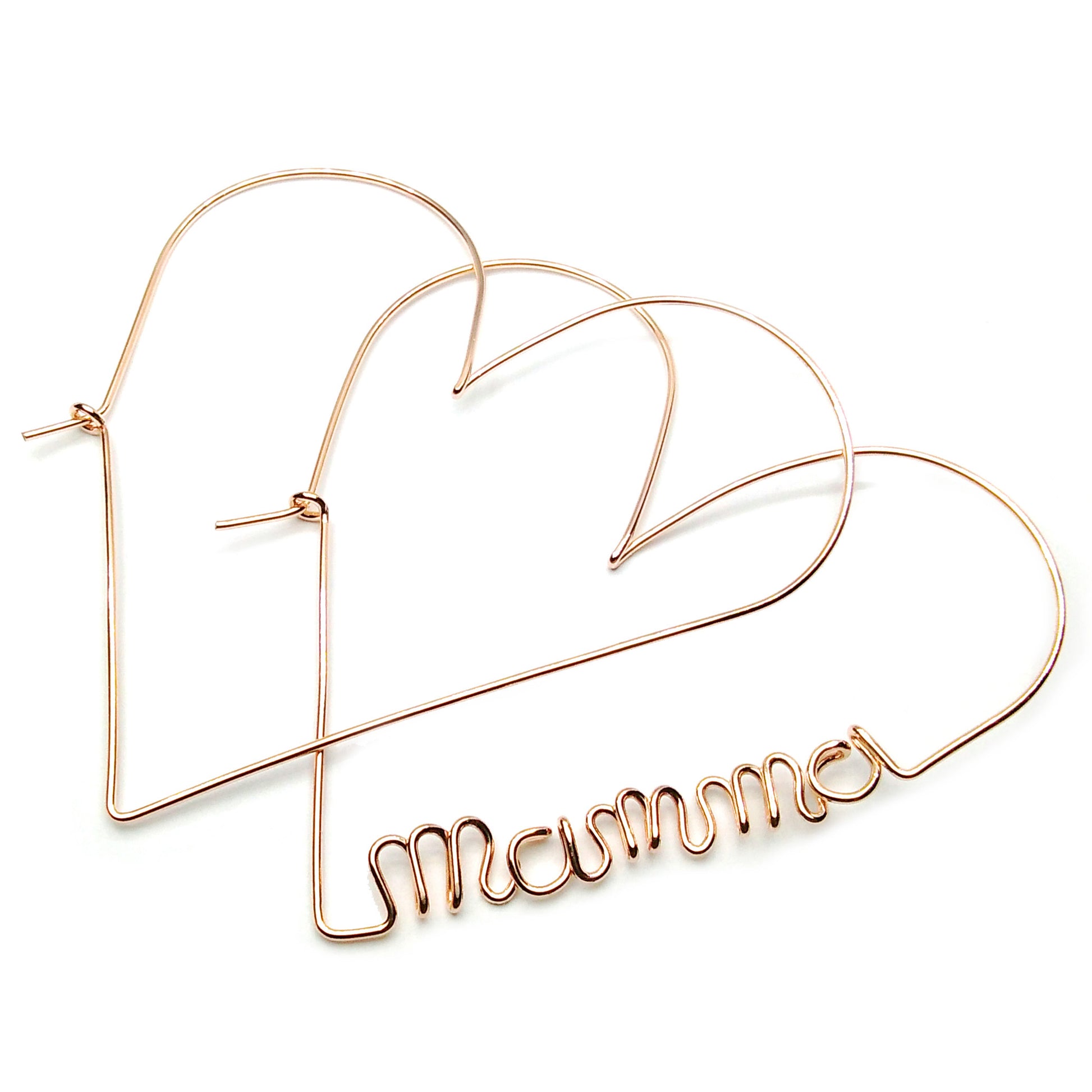 orecchini in argento 925 placcato oro rosa filo piegato a mano con scritta personalizzabile nome lettera iniziale figlio figlia sorella amica bff