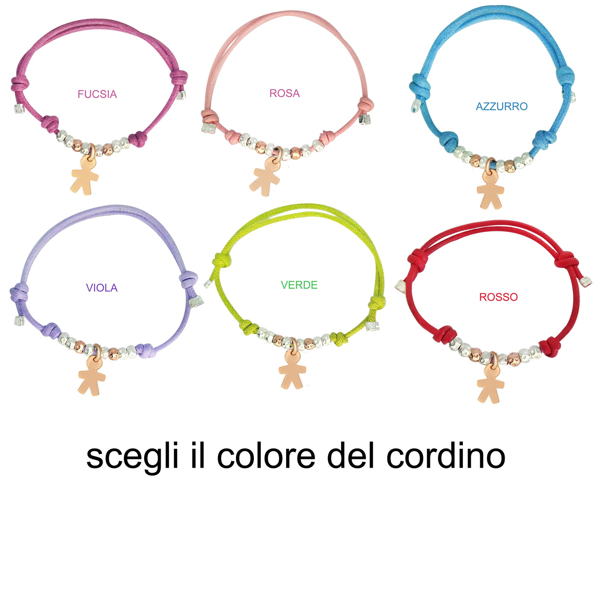 braccialini cordino filo cerato grannelli argento 925 ciondolo pendente charm bimbo bambino neonato battesimo